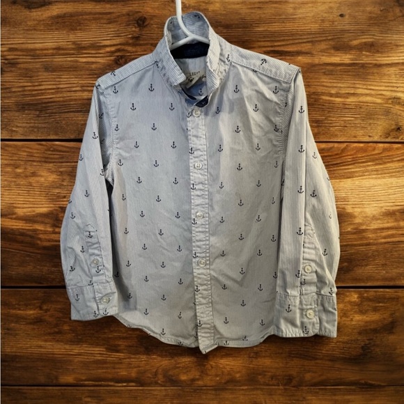 LOGG Boys Anchor Print Shirt Nautical Vacation Preppy ResortWear Kids Button - Picture 1 of 7